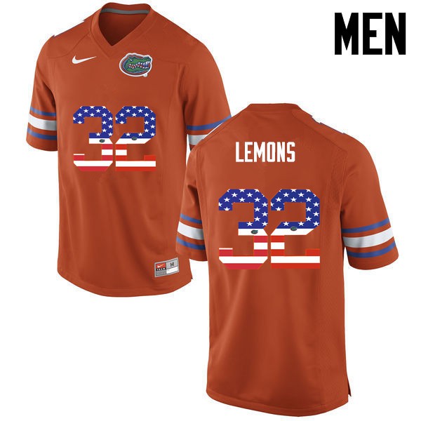 Florida Gators Men #32 Adarius Lemons College Football USA Flag Fashion Orange